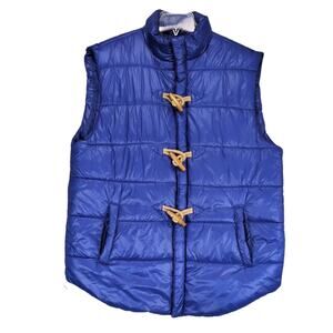 ANKOR EAST Men's M Blue Puffer Vest, Full Zip w/ Wood & Rope Toggles Nautical